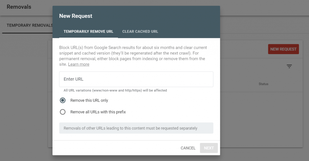 Add New Request to Removals Tool