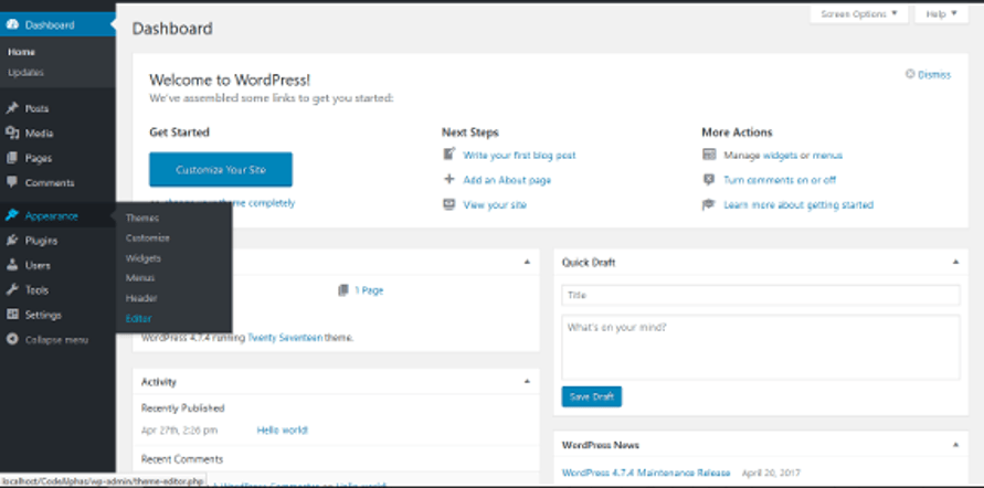 WP Admin Dashboard