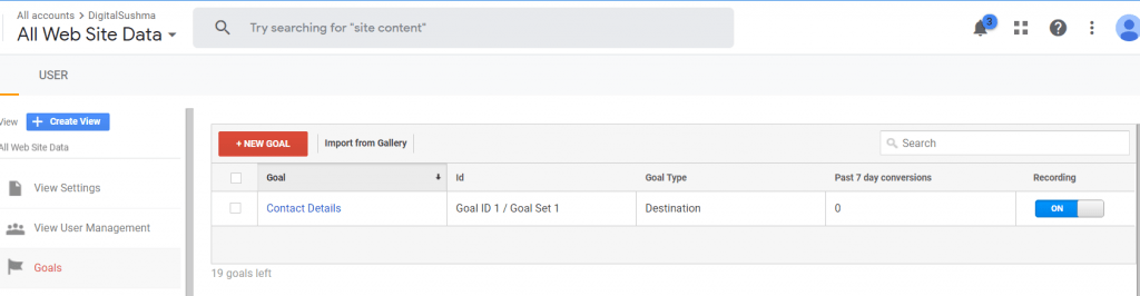 Goal Setup Dashboard