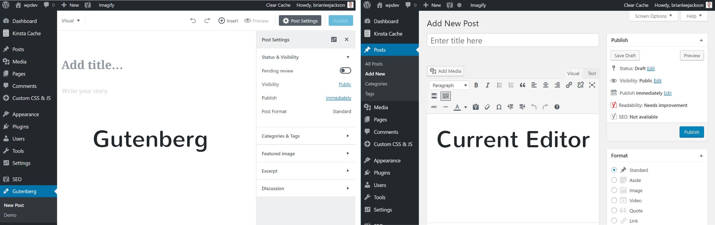 Comparison between Gutenberg and Classic Editor