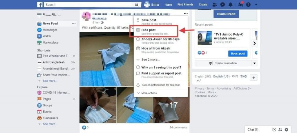 How to Hide a Post On Facebook from Computer and Smartphone