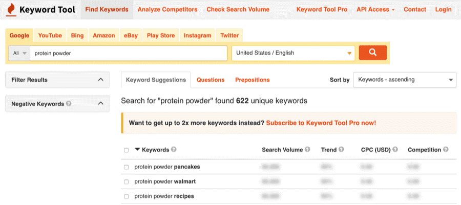 Keywordtool.io keyword ideas