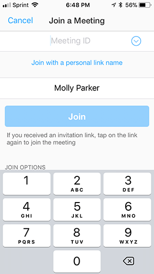Join a meeting in iOS