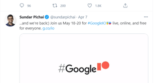 Google IO 2020 Tweet