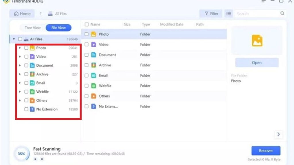 4DDiG scans the external USB drive for lost data promptly