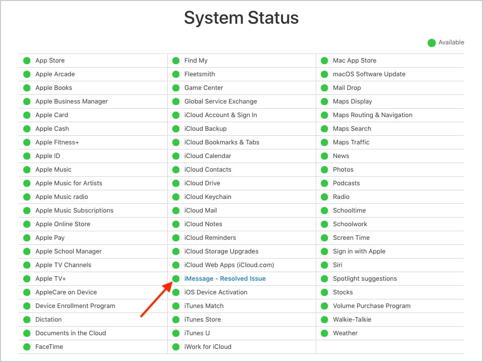 iMessage server status