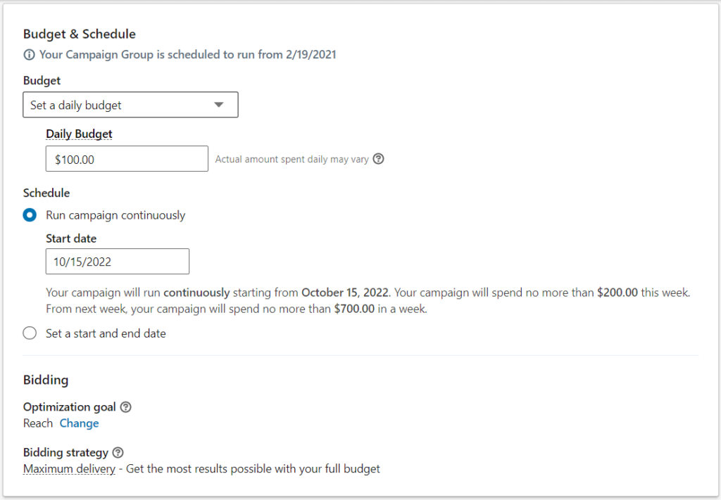 LinkedIn Budget & Bid